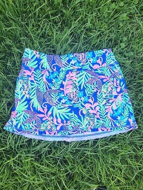 Lilly Pulitzer Navy Mini Skort with Neon Pink & Lime Tropical Print